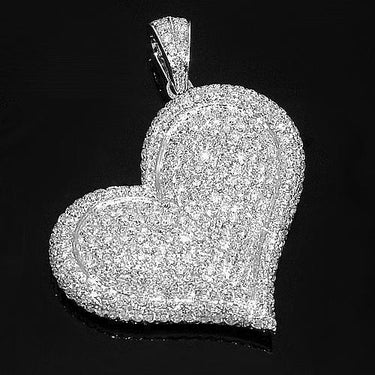 18K White Solid Gold Womens Diamond Heart Pendant 4.50 Ctw